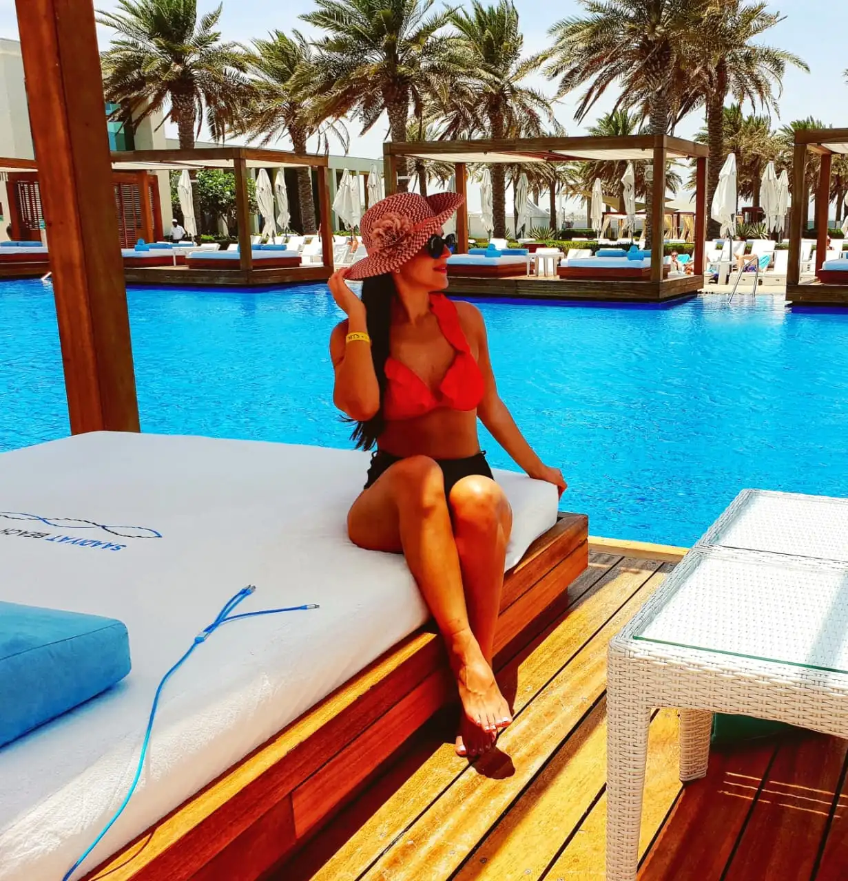 Me at Saadiyat Beach Bar Abu Dhabi - wanderwithmaya.com