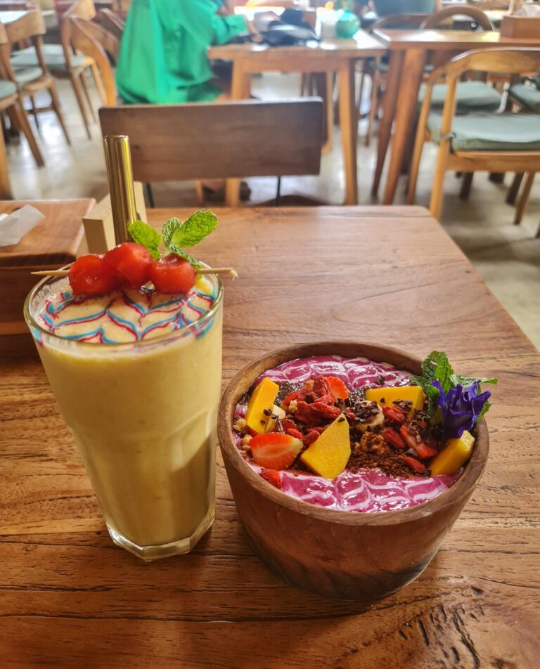 Colorful smoothie and juice in nice cosy restaurant