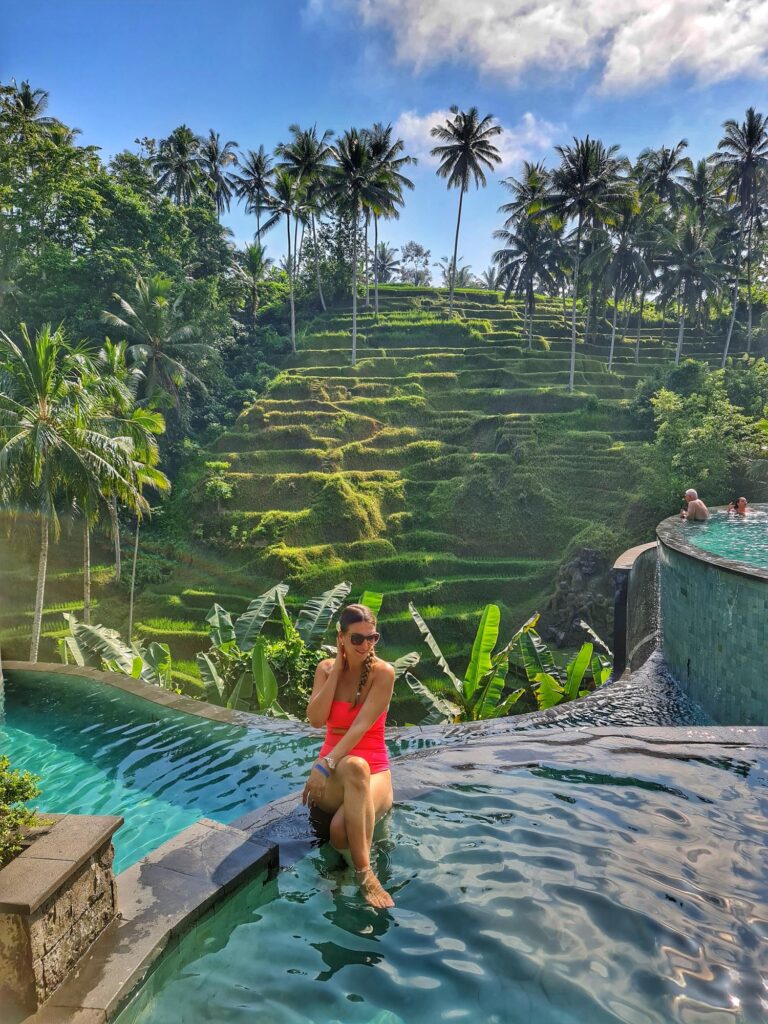 Infinity-style pool in Ubud Bali with jungle backdrop and peaceful ambiance
