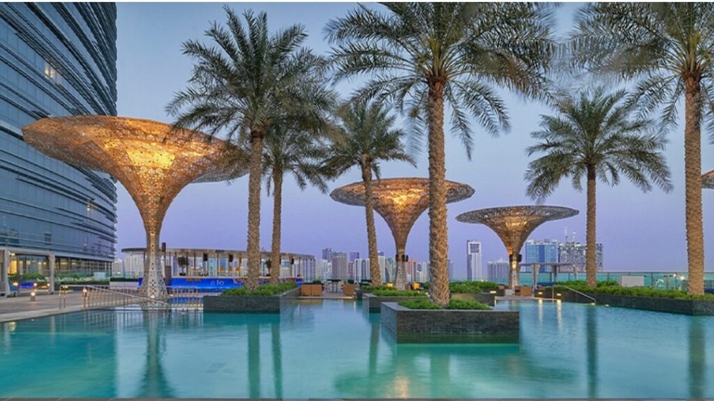 Sheikh Zayed Grand Mosque Luxury pool at Rosewood Abu Dhabi hotel