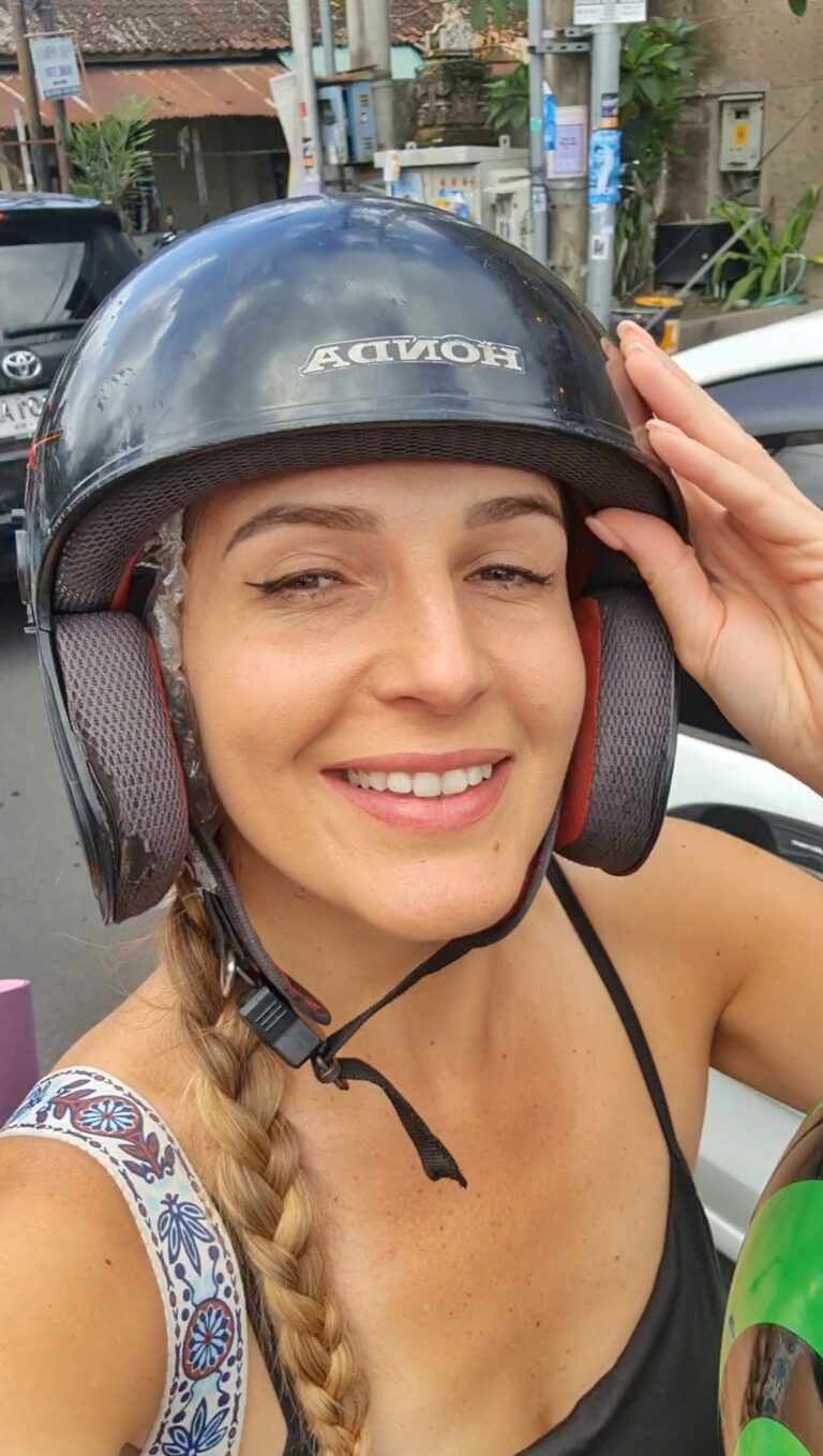 SElfie on a scooter in Ubud Bali surrounded by lush jungle and tropical scenery