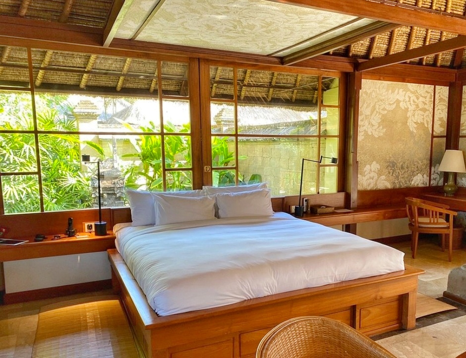 Luxurious hotel room in Bali with modern design and upscale interior