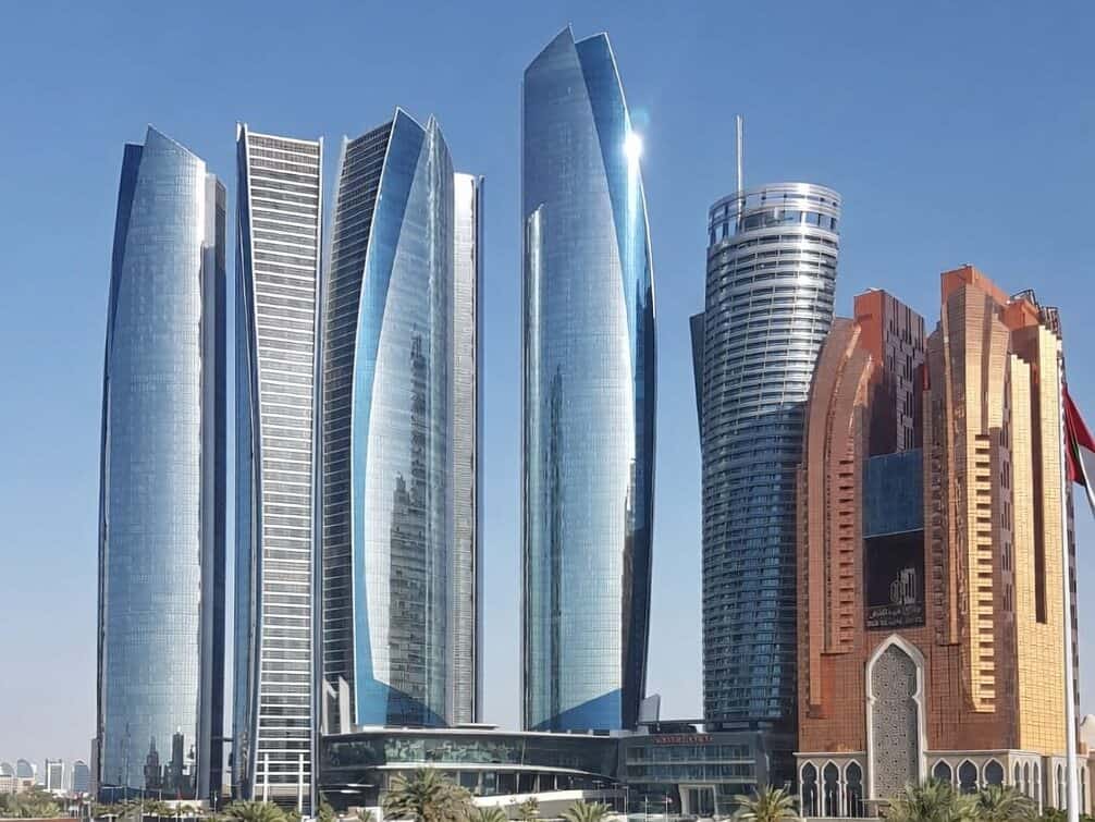 Abu Dhabi cityscape featuring iconic modern skyscrapers and architectural marvels.