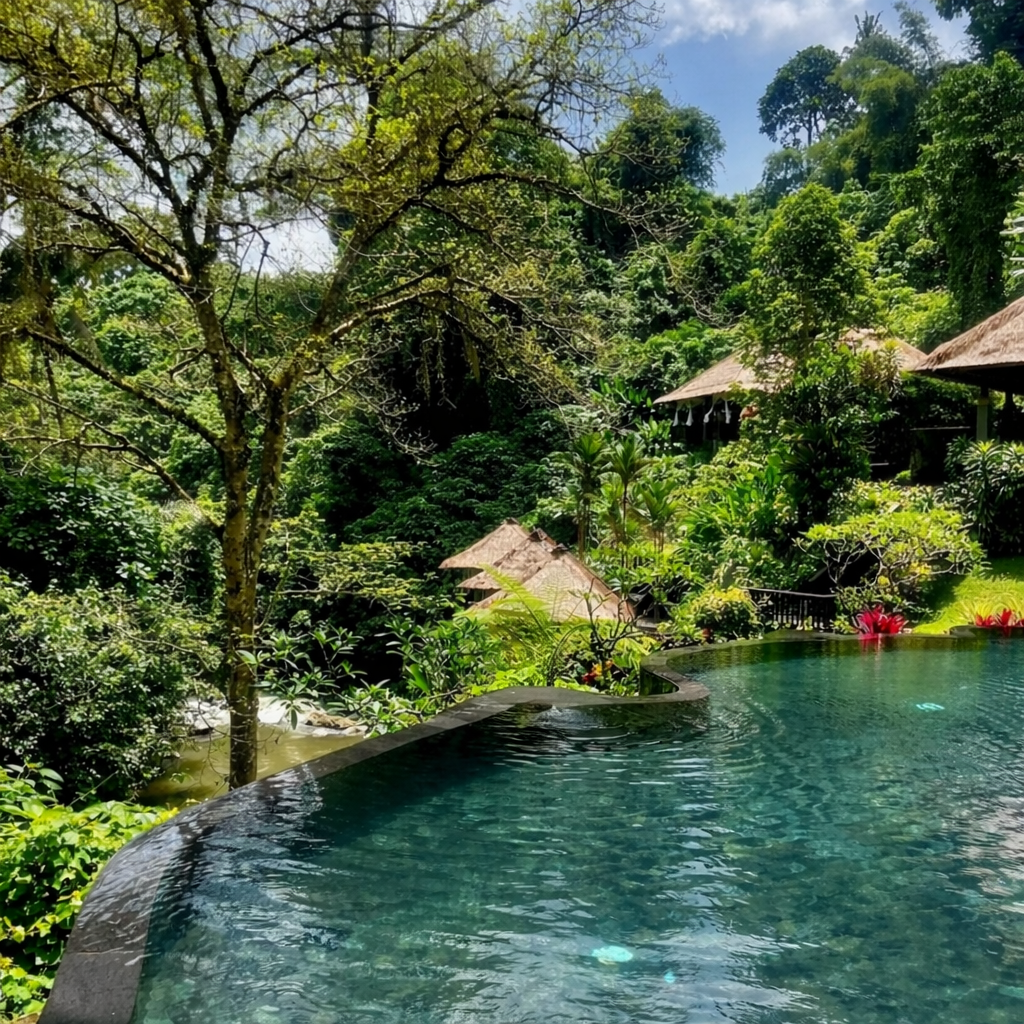 Spacious hotel room in Bali with modern design and relaxing atmosphere