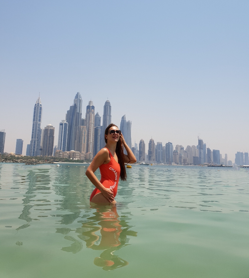 Beach view at Jumeirah Beach with skyline and seaside atmosphere