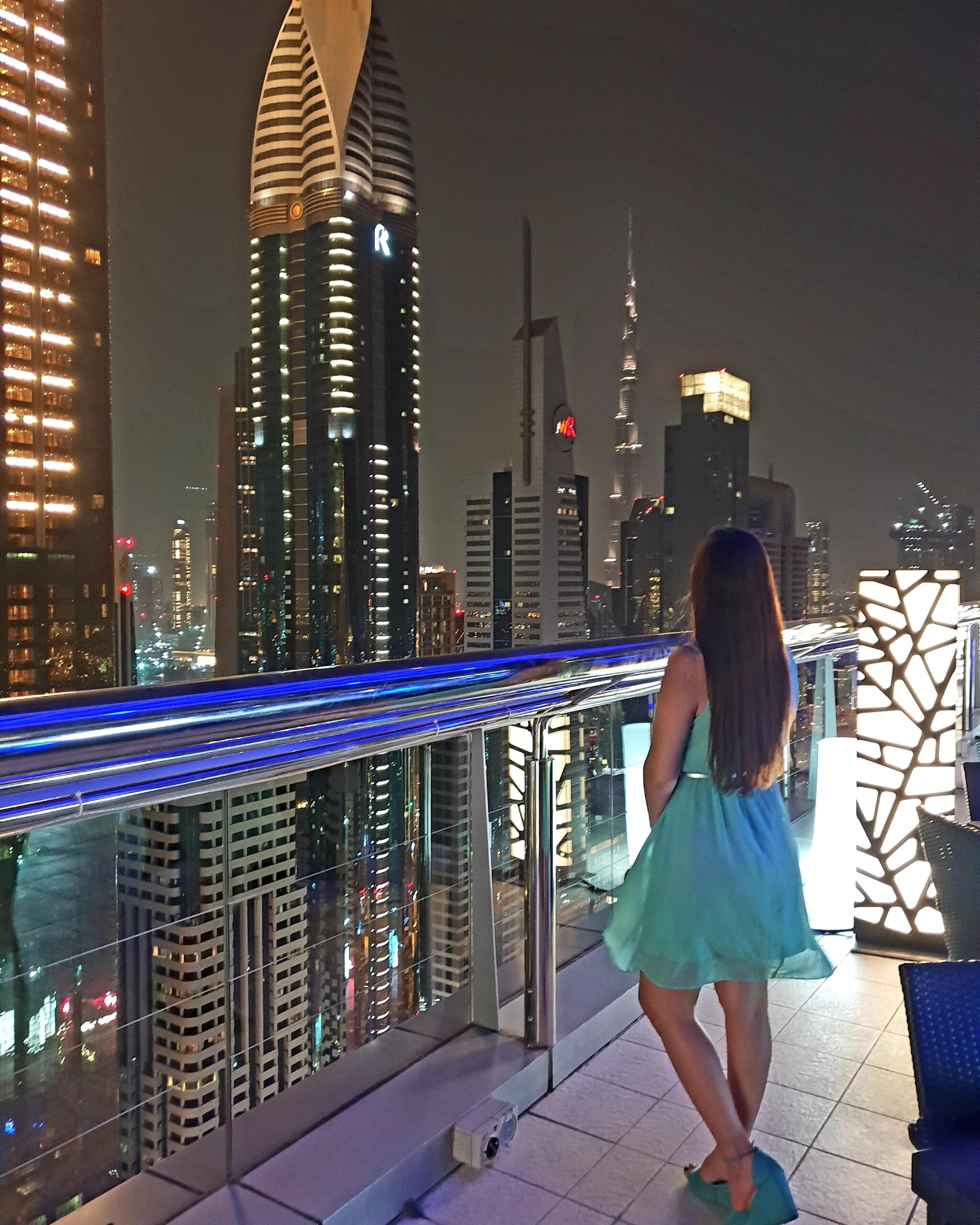Skyline views from Level 43 Sky Lounge overlooking Burj Khalifa and Dubai city