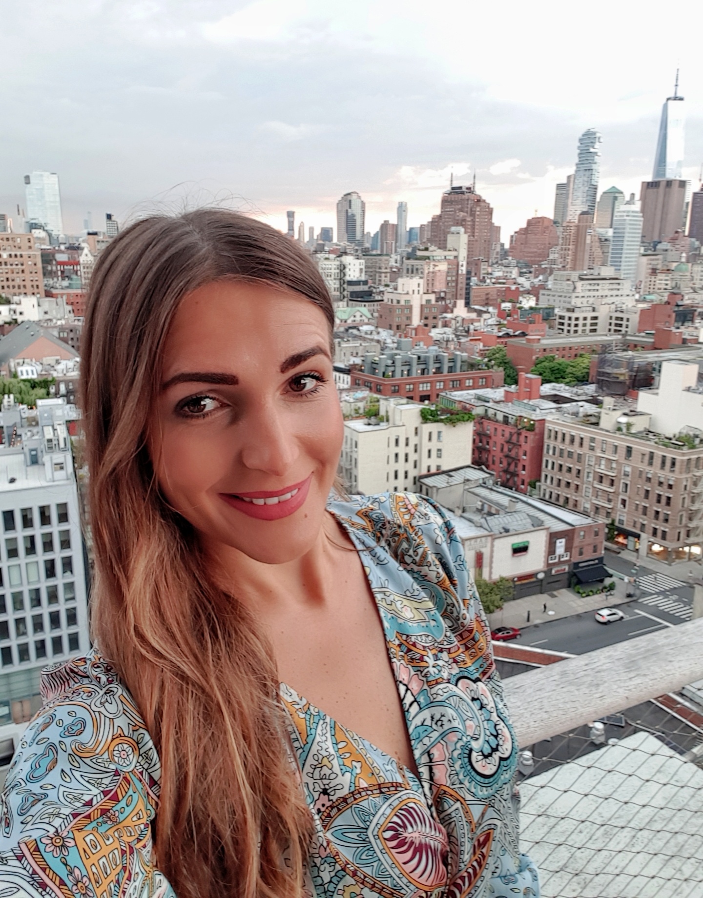Me in a beautiful dress and the view The Roof at PUBLIC Hotel (Lower East Side)