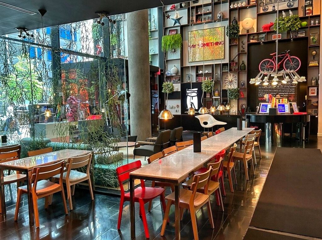 Modern hotel lobby in a stylish hotel in New York City near Times Square