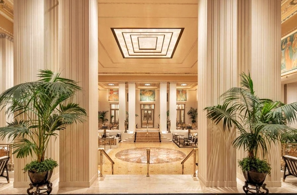 Elegant lobby at Waldorf Astoria with grand decor