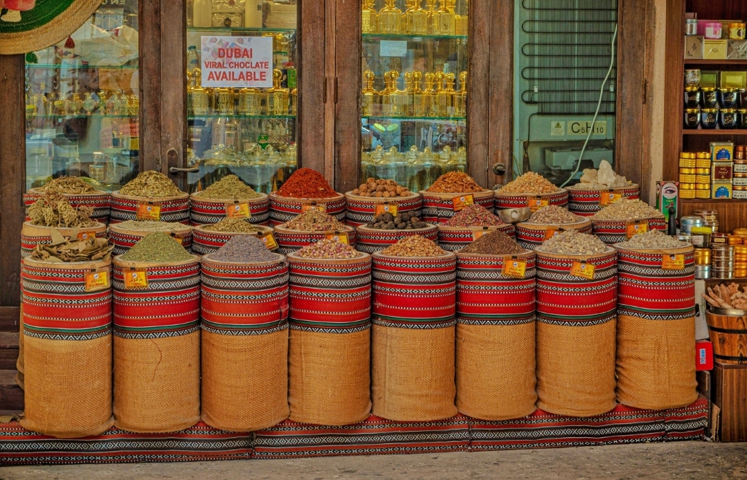 Colorful spices at Dubai Spice Souk traditional market