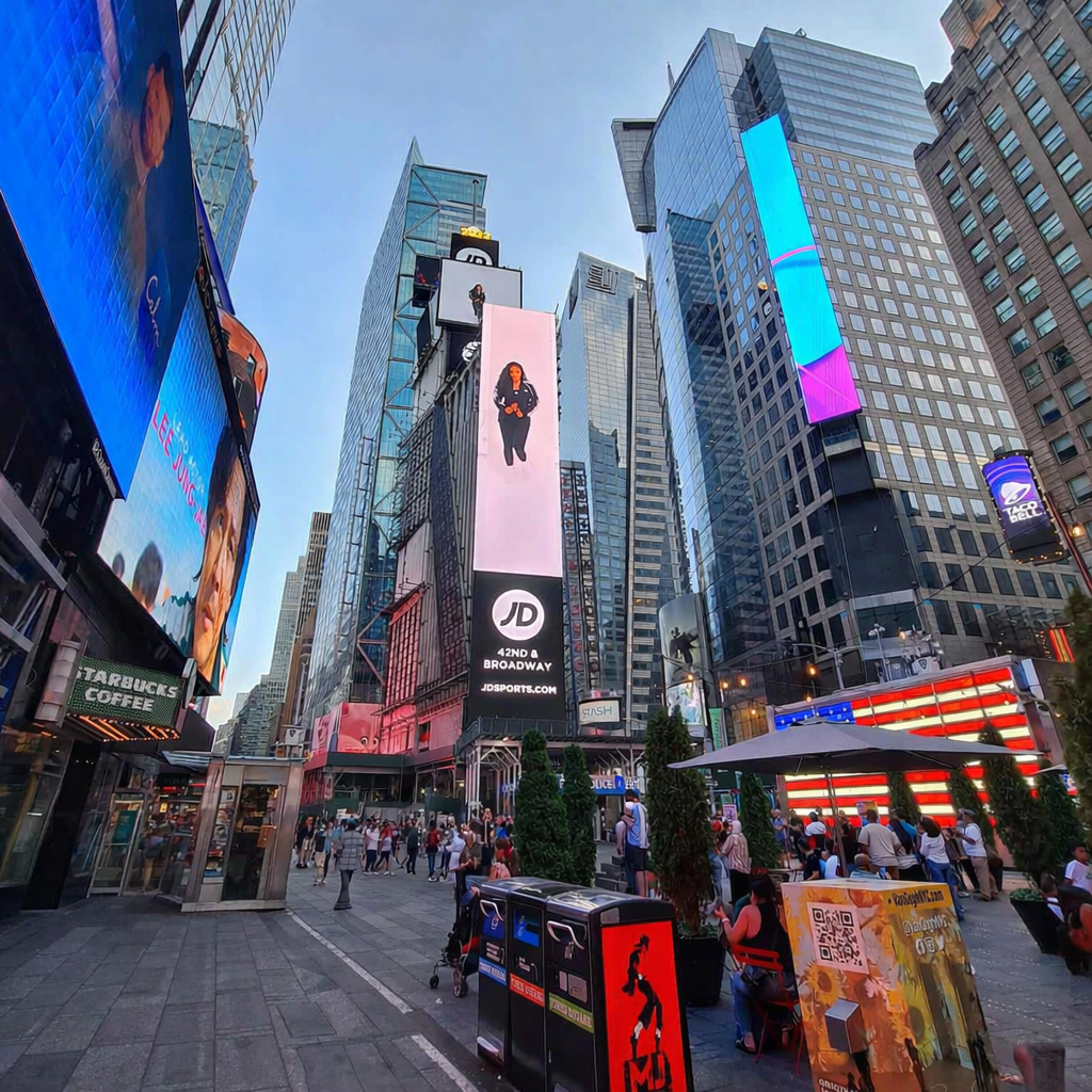 Busy Time Square with buildings view at the back and big billboards