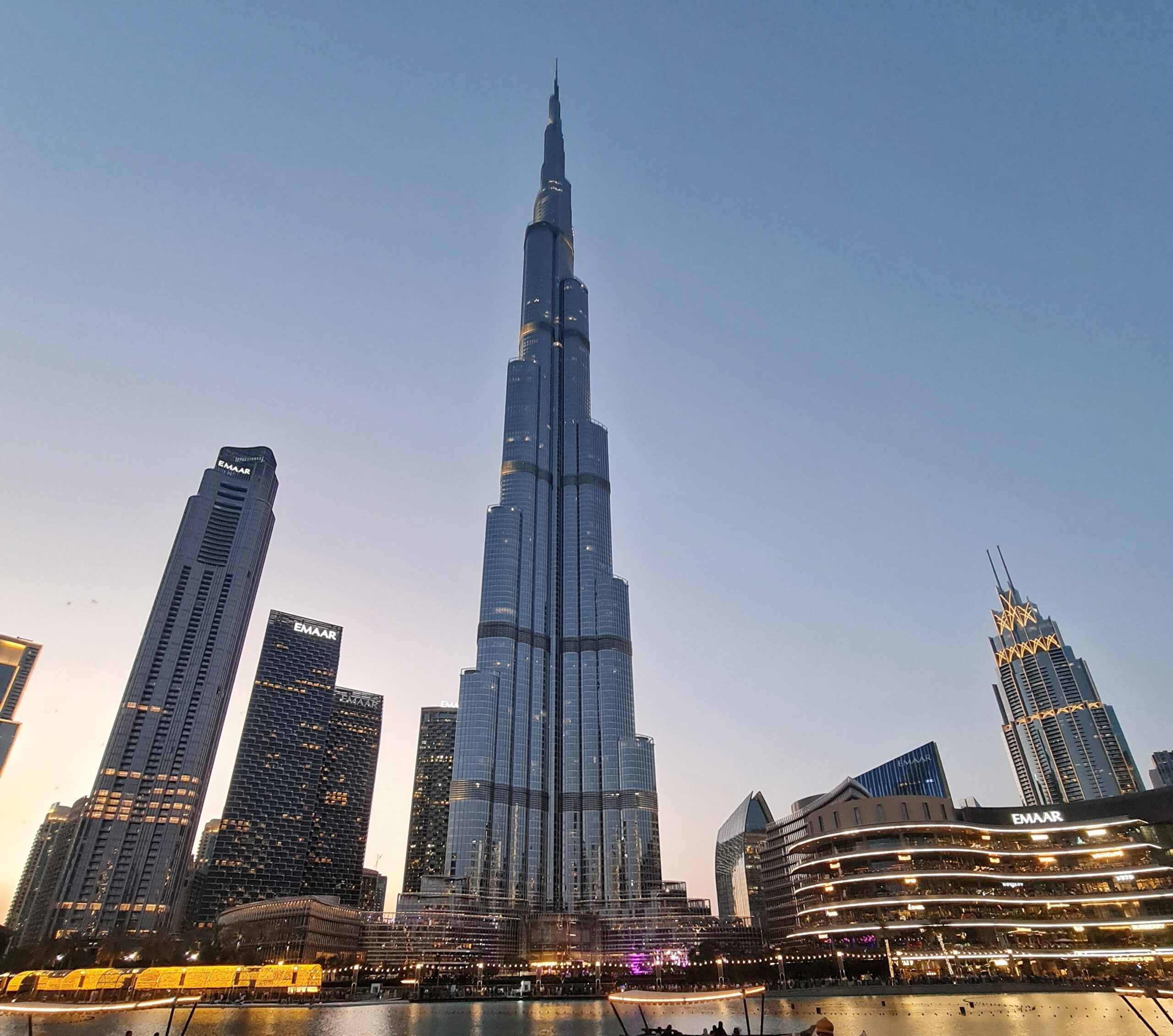 Night view of Burj Khalifa with city lights in Dubai