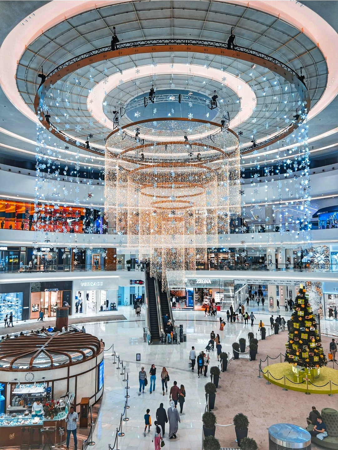 Wide interior view of Dubai Mall showing modern design and shopping area